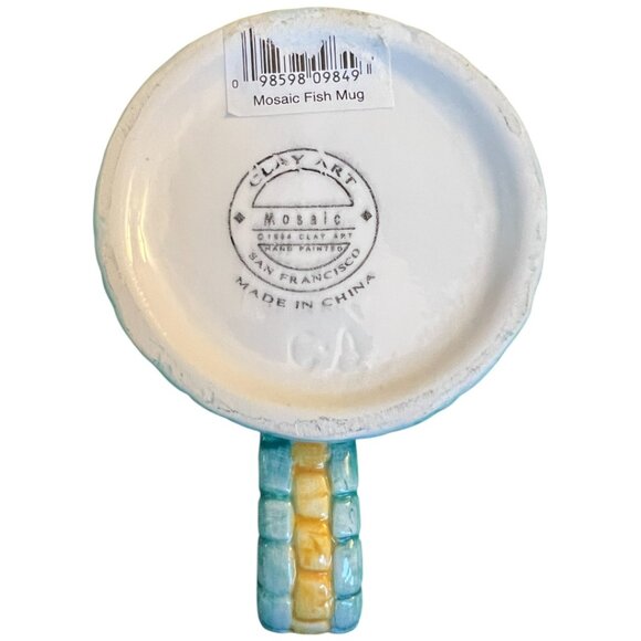 HTF Pair of Collectible Vtg 1994 CLAY ART Mosaic Fish Mugs Hand-Painted Ceramic - Picture 12 of 16